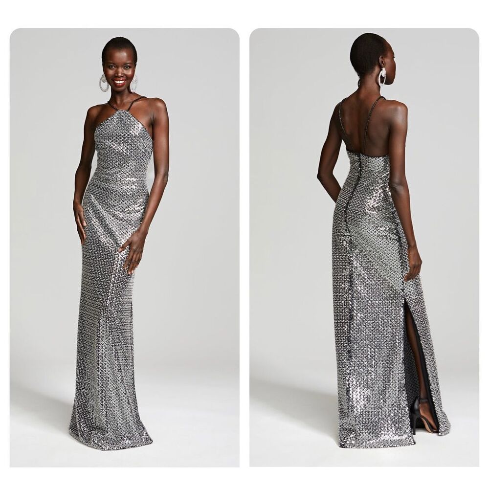 HALSTON YEVA GOWN IN CRYSTAL SEQUIN US8 $695 - Picture 1 of 10